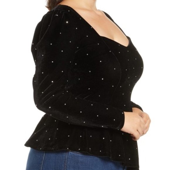 Eloquii Asymmetrical Peplum Velvet Top - Picture 3 of 5